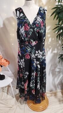 Vtg NWT Connected Apparel Floral Sheer Overlay Midi Dress Size 20W Whimsy Fairy
